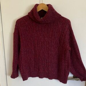 Size S/M See U Soon Cozy Cable-Knit Turtleneck Sweater in Deep Burgundy